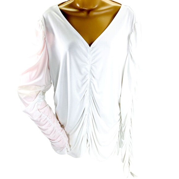 Nine West Top Ruched Gathered Sleeve White XXL Womens Sexy Fairy Romantic Y2K - Picture 1 of 14